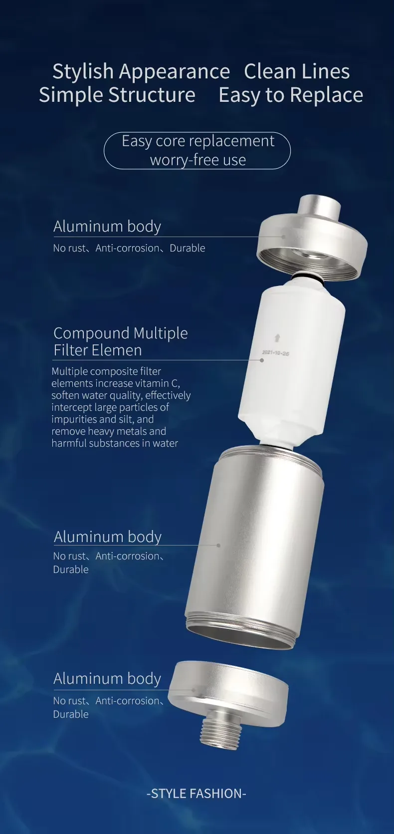 Shower water filter specifications
